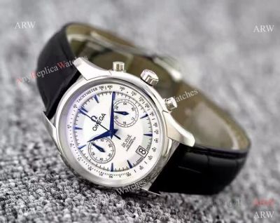 Fake Omega De Ville Leather Strap Chronograph Watch - New Omega Replica Watch For Sale